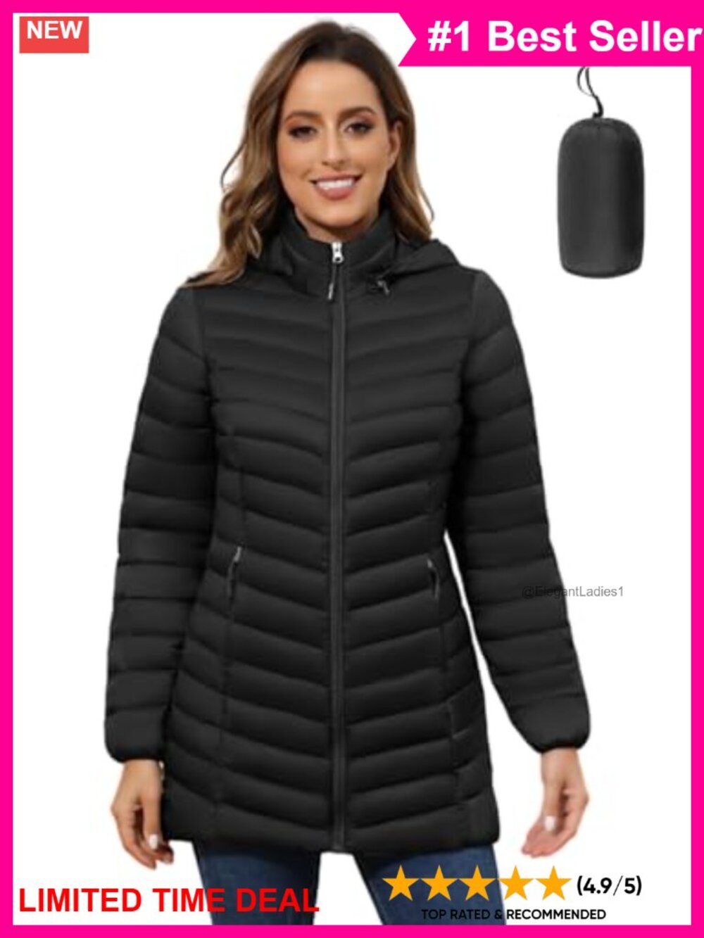 Women's Packable Puffer Jacket Lightweight Hooded Quilted Coat